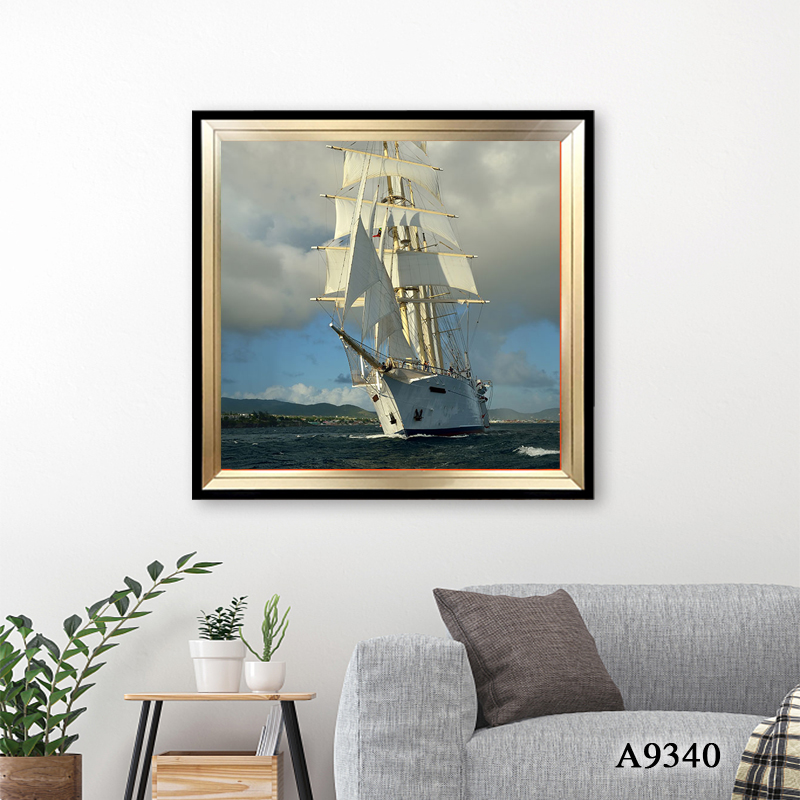Seascape square aluminum frame crystal porcelain painting wall art Decoration