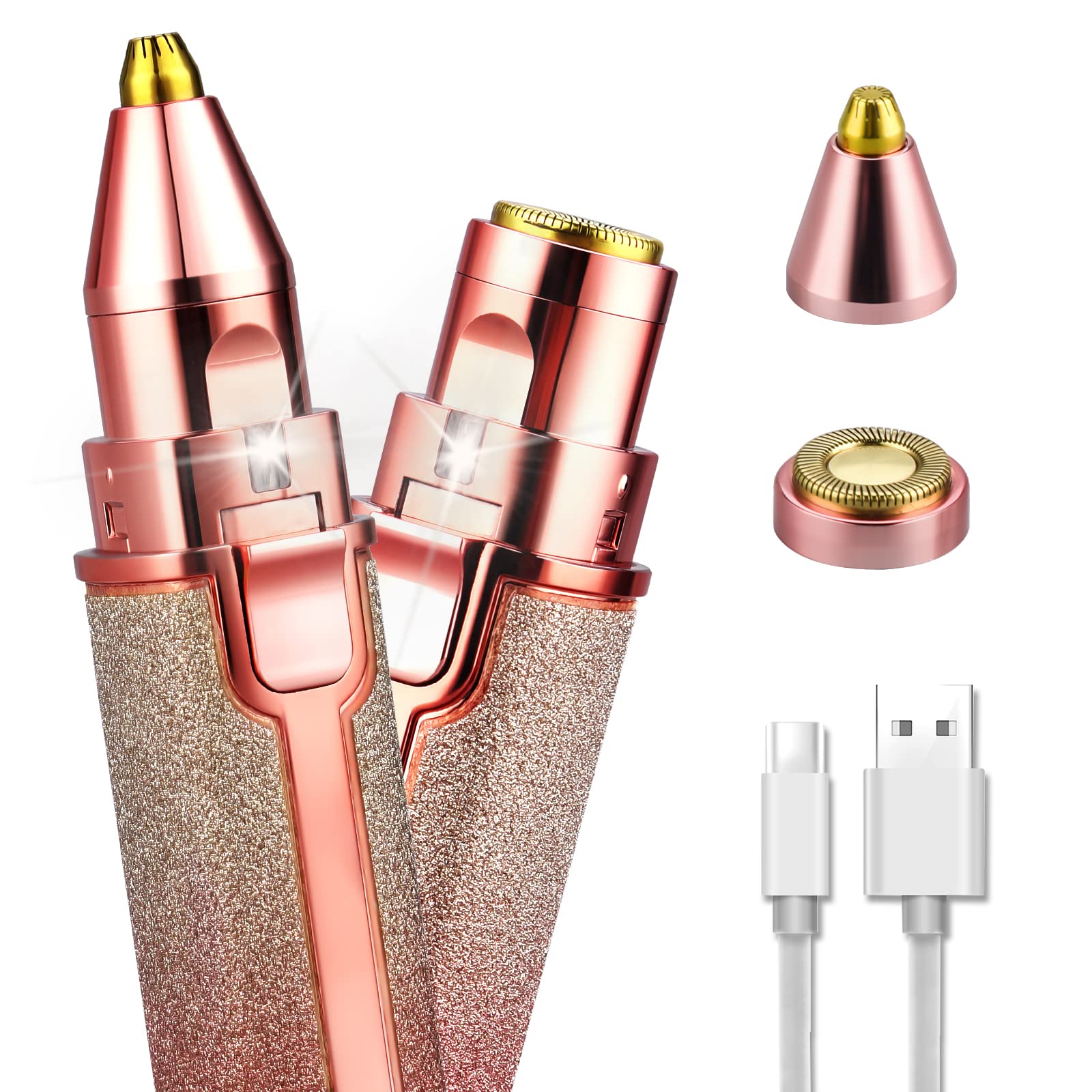 2023 розовый USB2 в 1 перезаряжаемый триммер со встроенной светодиодной подсветкой для удаления волос в глазах и бровях, бритва для лица для женщин и мужчин, электрическая бритва для бровей