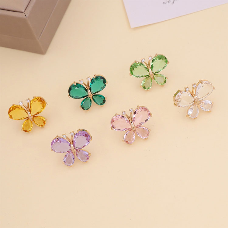 Trendy Personality INS Stud Earrings Elegant 925 Silver Needle Glass Butterfly Crystal Earrings for Women Girls