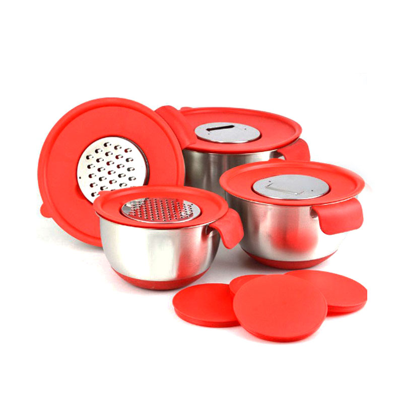 Hot sale salad bowl set stainless steel with handle and 3 graters