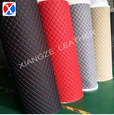 Custom Car Waterproof Embossed Embroidery Quilted PVC Leather Manufacture Faux Synthetic Soft Leather