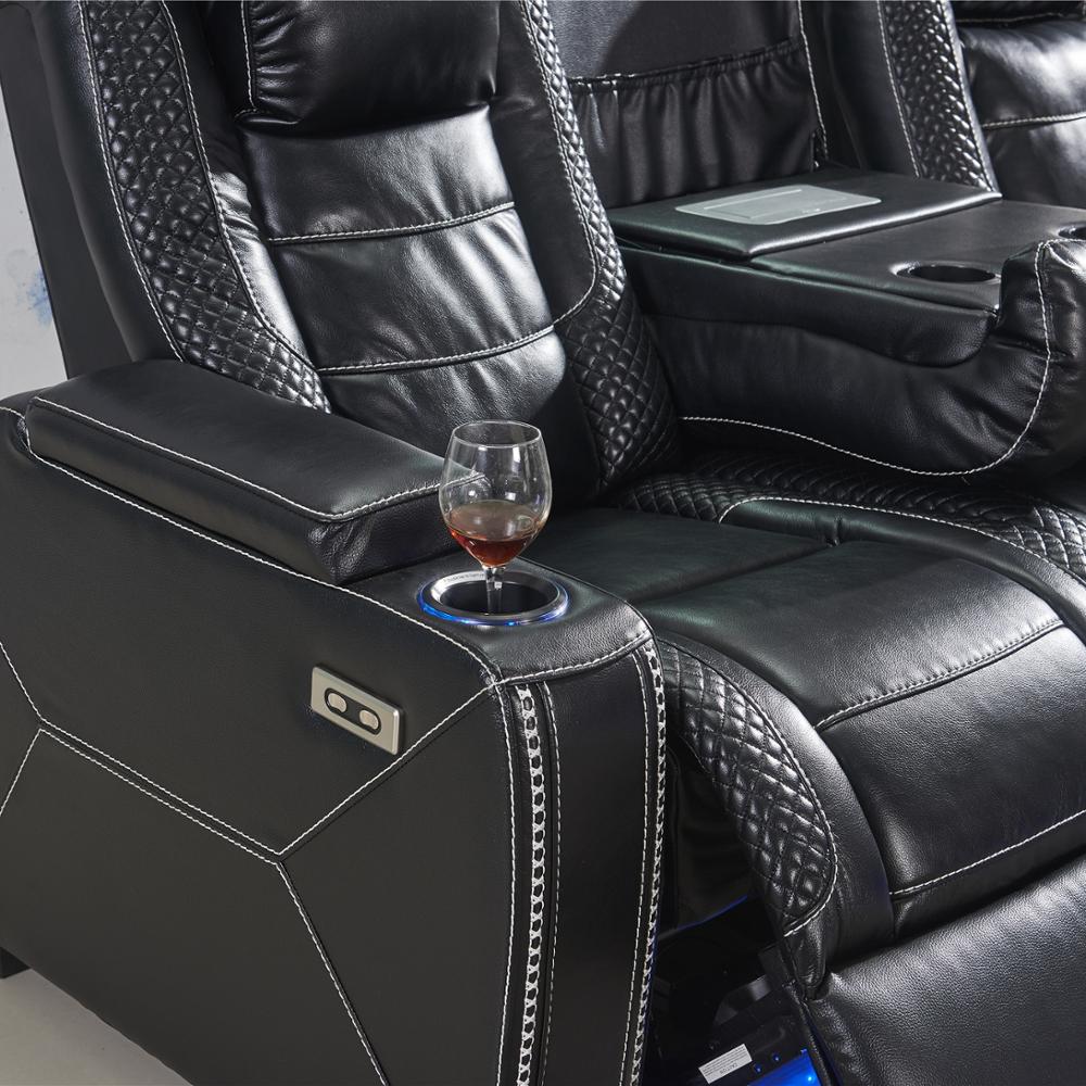 Modern Luxury Home Theater part time Reclining sofa with top leather 3seater with LED and reading light