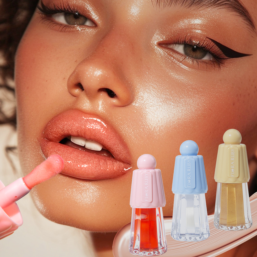 Wholesale private label cosmetics new shiny lip gloss korean makeup fruit vegan hydrating peptide and plumping lip oil balm