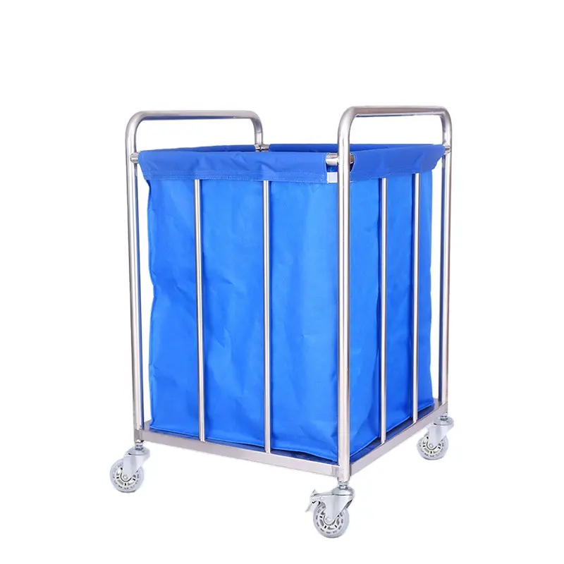 High Quality Mobile Nursing Hospital Nursing Laundry Cheap Hospital Easy Cleaning Welding Stainless Steel Square Trolley