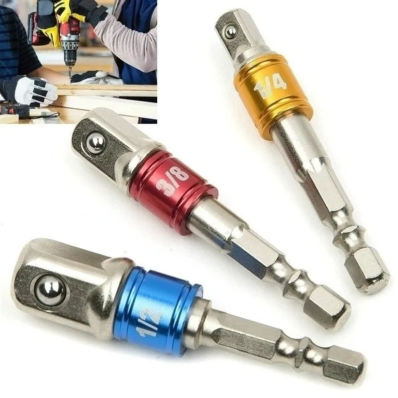 3pcs 1/4" 3/8" 1/2" Driver Adapter Hex Wrench Extension Drill Bits Socket Adapter Power Extension Bit Set for Drills Nut Driver