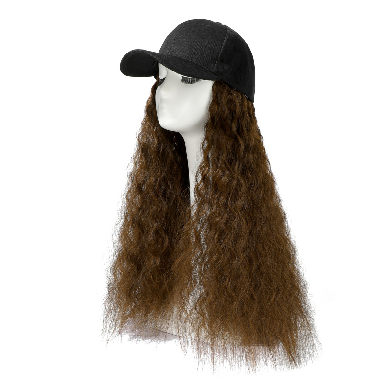 Baseball wig hat wool curly long curly hair duck tongue with wig European and American foreign trade source manufacturers in sto