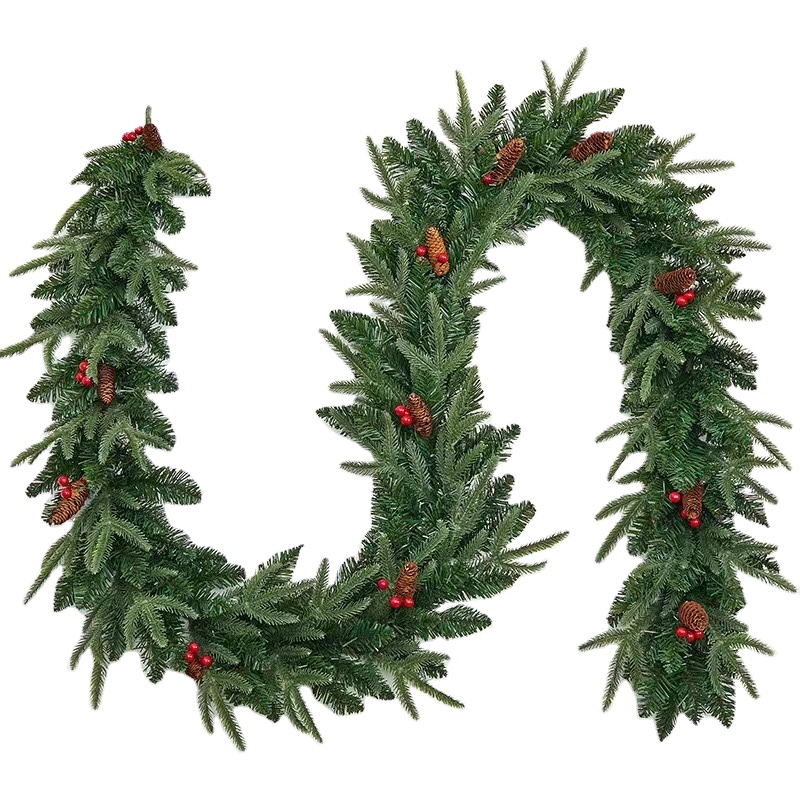 2024 Christmas garland decoration customized cherry leaves Artificial Cypress Plastic Pine Branch For Christmas home Decoration