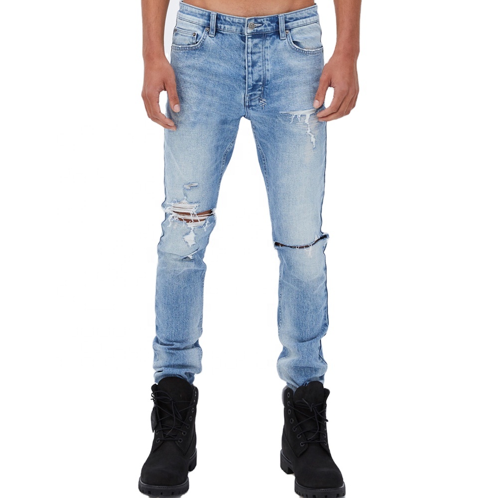 Diznew OEM дизайн джинсы для мужчин slim fit пользовательские светло-синие, с эффектом потертостей, мужские джинсы, штаны