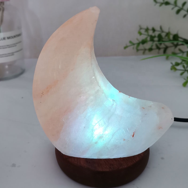 Himalayan USB Salt Lamp Crystal Pink Natural salt Rock Healing Stones Moon Shape from Pakistan for Sale and Decoration Cheap