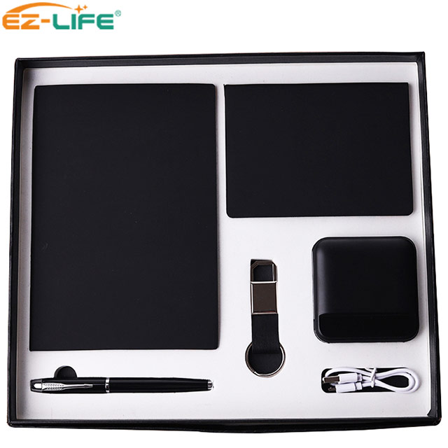 2021 New Arrivals Custom Premium Corporate Pen Promotion with Black Vacuum cup Notebook Keychain Pen and Power bank for man