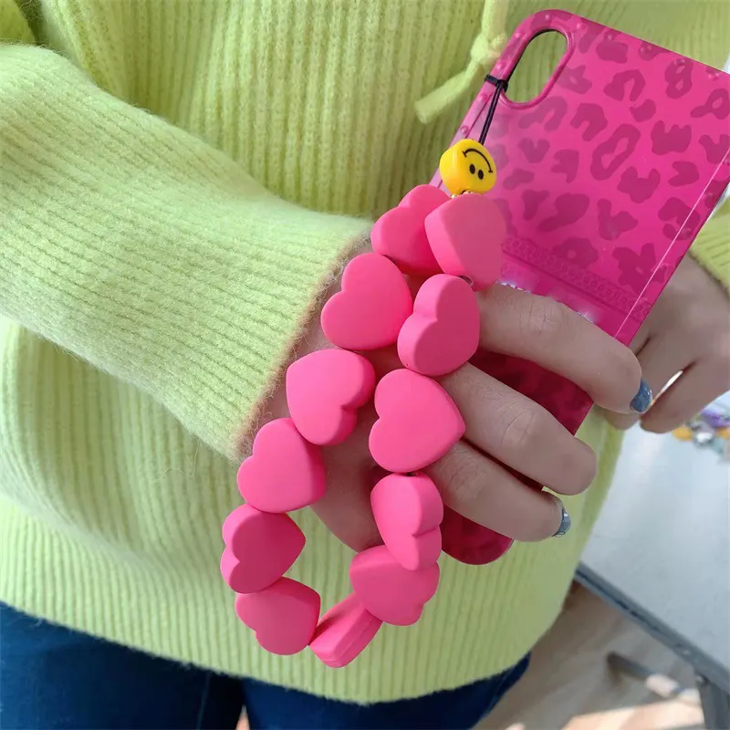 Fashion Ins Yellow Anti Loss Bracelet For Phone Holder Strap Women Rose Red Love Big Heart Resin Mobile Phone Strap Phone Charm