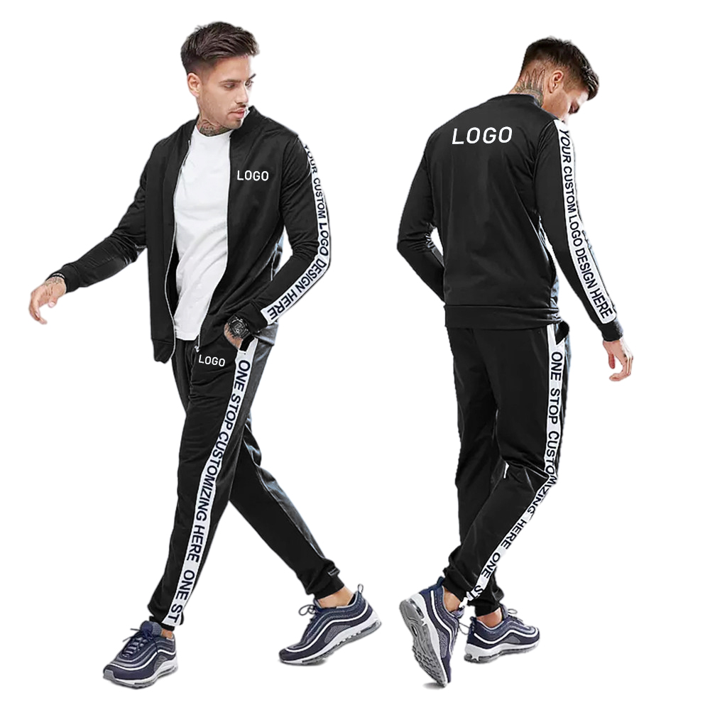 high quality autumn private label plus size custom male men two piece sweatsuits set tracksuit jogging suit with logo for men