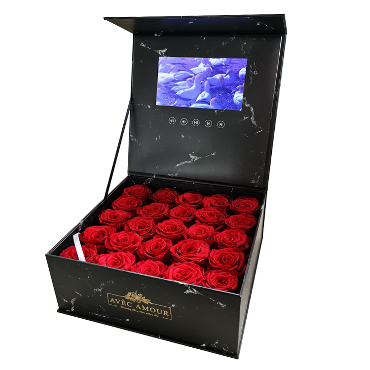 Оптовая продажа marbling видео бумага подарочная коробка 7 дюймов lcd видео цветок подарочная коробка ПАМЯТЬ видео коробка с ЖК-экраном