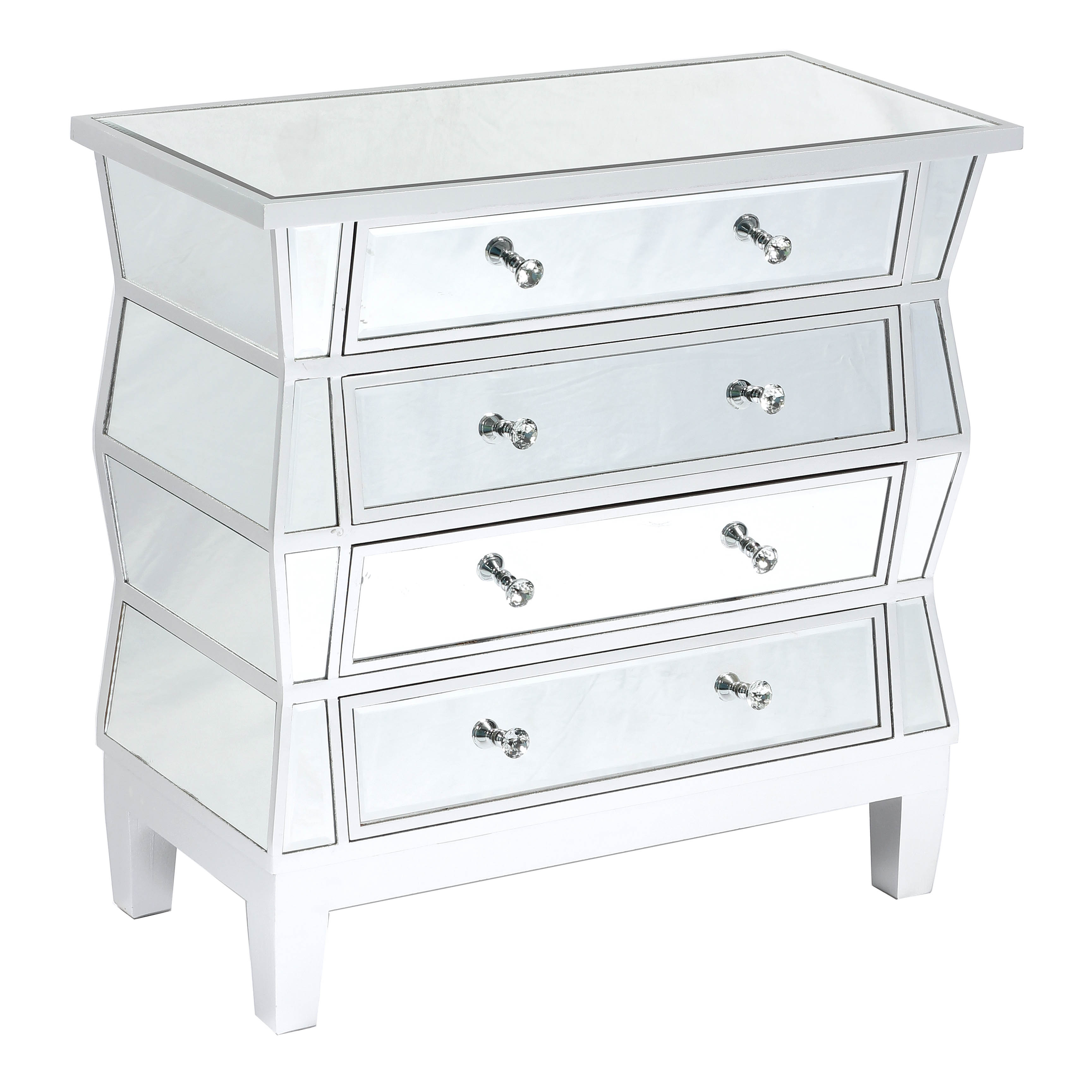 Unique Silver Mirrored Hall Table MDF 4 Drawers Cabinet For Bedroom