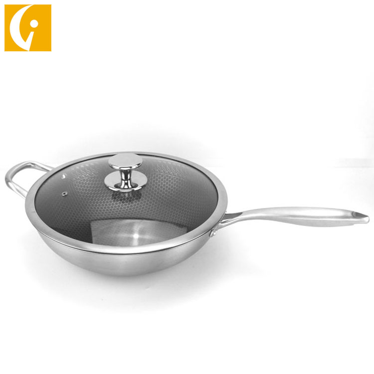 Triply bottom 304 Stainless Steel Honeycomb Frying Pan Non stick Skillet set
