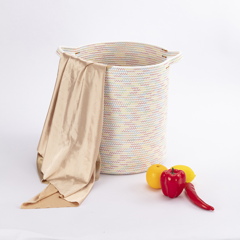 Wholesale Custom Fashion Foldable Storage Basket Cotton Rope Woven Laundry Basket