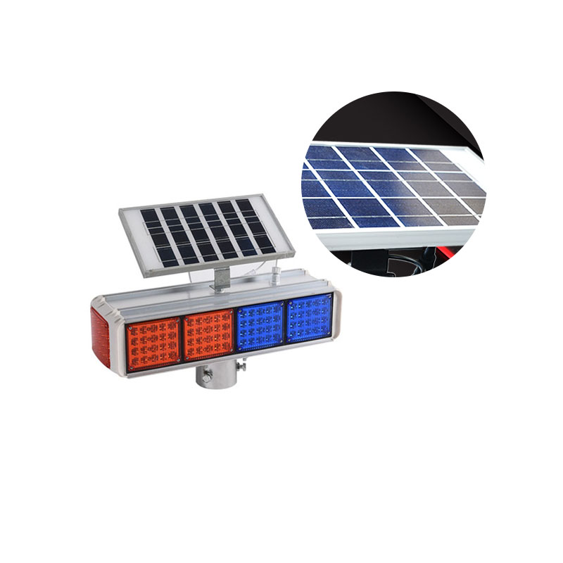 Four Lights Double Side Construction Safety Traffic Red Blue Barrier Light Night Led Solar Warning Flash Lamp