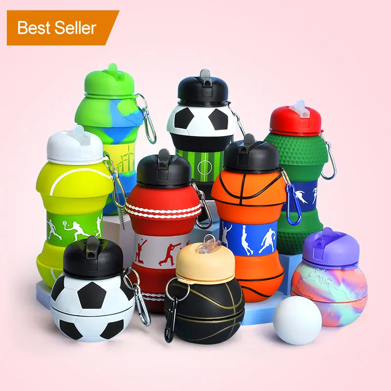 Многоразовый новый креативный подарок BPA Free Botella de Agua Football выдвижной шнур силиконовая бутылка для воды чашка для воды
