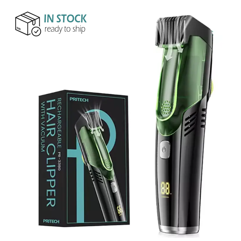 PRITECH Rechargeable Vacuum Beard Trimmer 7500rpm Washable Vacuum Hair Clipper for men in stock