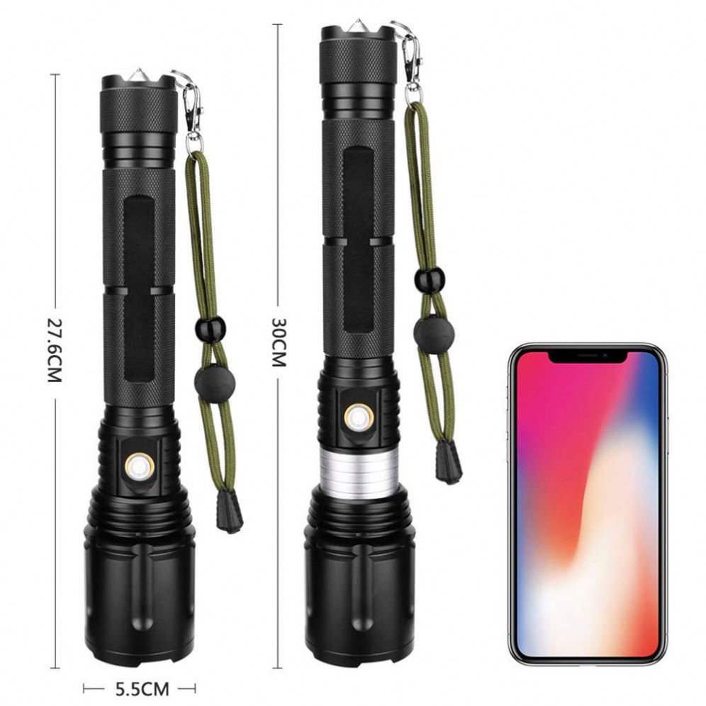 HLM Custom Ip65 2*26650 Battery Zoom Focus Police Torch Light 30w XPH70 Super Bright USB Rechargeable Led Flashlight