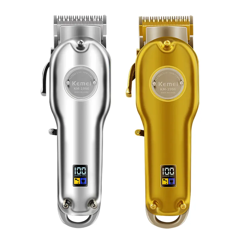 Kemei 1986 All-metal Barber Professional Hair Clippers Electric Cordless LCD Hair Trimmer Gold Silver Hair Cutting Machine