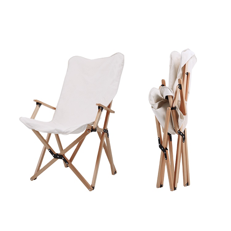 Customized Beach Chair Beech Canvas Easy Foldable Outdoor Camping Folding Wood Chairs