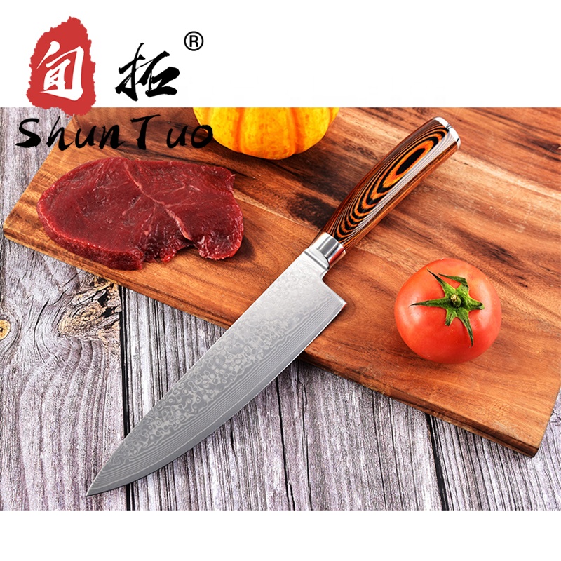 New Arrival Ladder Pattern 4pcs vg10 Damascus Steel Blade Kitchen Chef Knife Set With Pakka Wood Handle