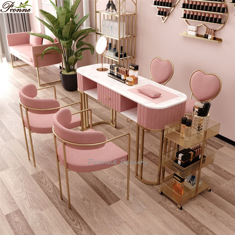 INS style luxury professional nail equipment marble top manicure nail desk and chairs set