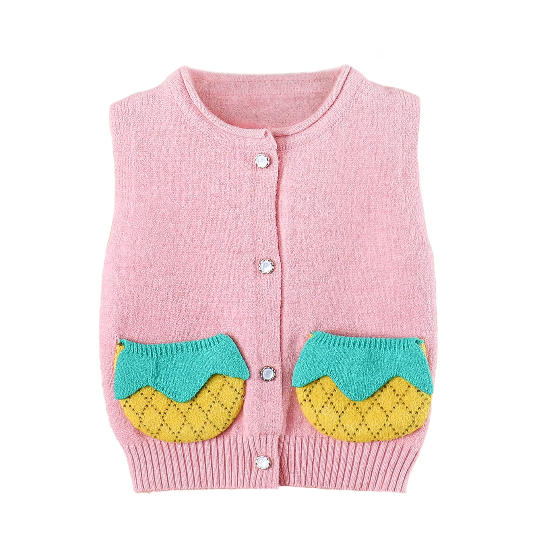 Baby Girl Vests Lovely Hemming Cardigan Collar Design Pineapple Cartoon Pattern 1-3 Yeas Baby Sweater Vest