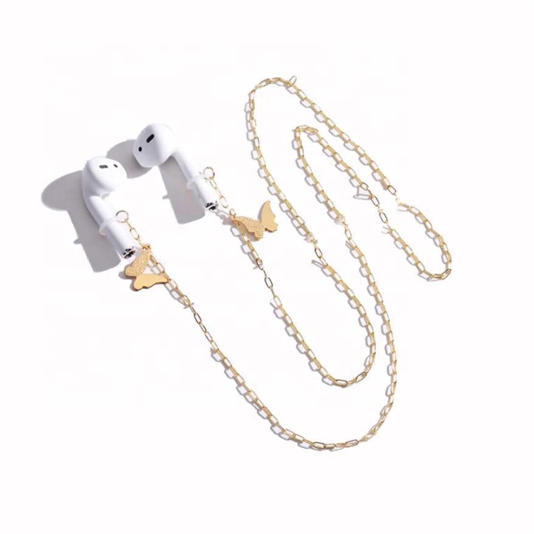 Wireless Headset Anti-Loss Chain Exquisite Metal Frosted Butterfly Earphone Necklace