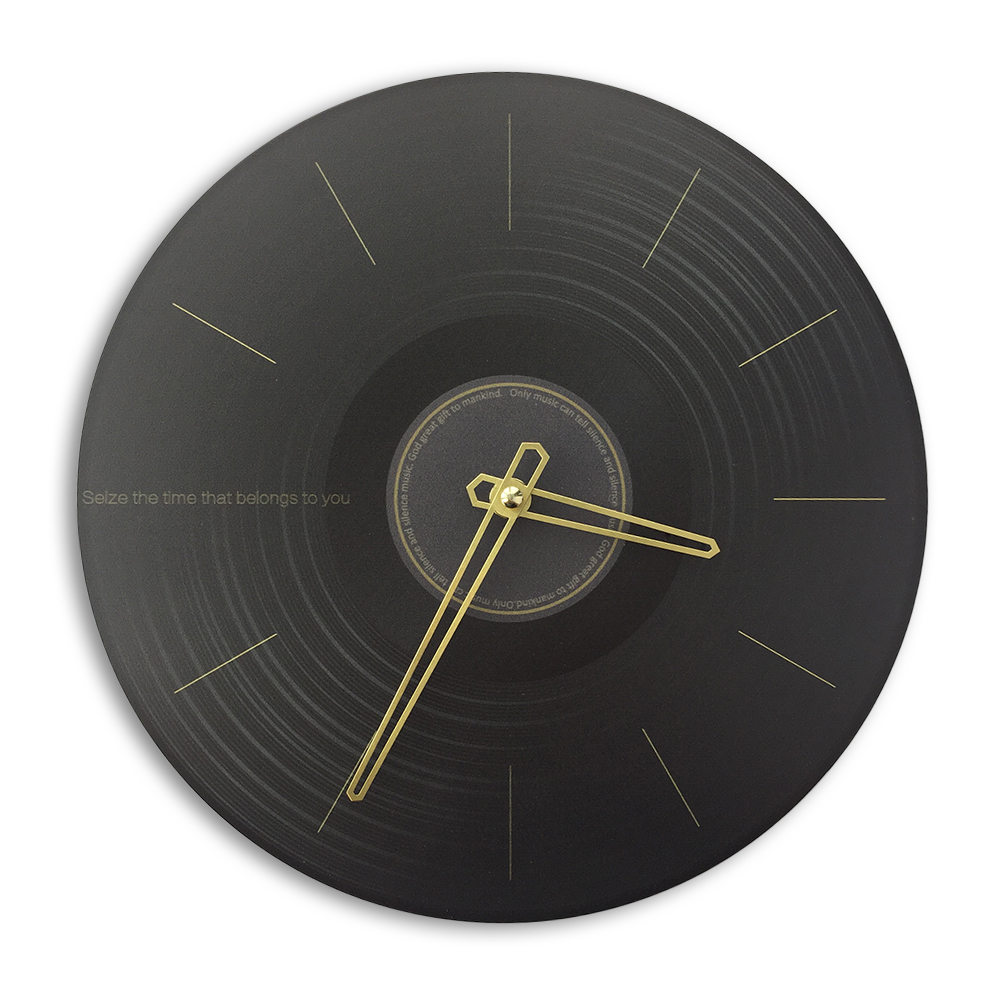 Funlife 11 inch Record Round Wall Clock Vintage Retro Non Ticking Silent Battery Operated Glass Marble Wall Clock for Home Decor
