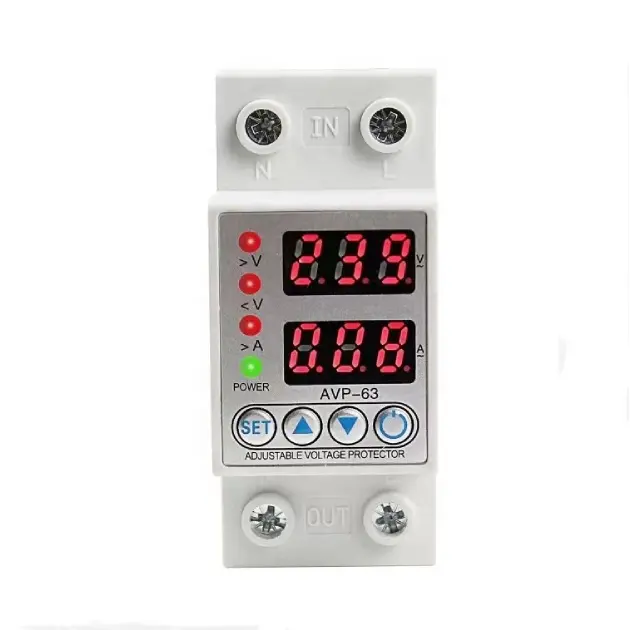 63A 230V Din rail adjustable over under voltage protective relay protection  digital electric voltage protector power surge