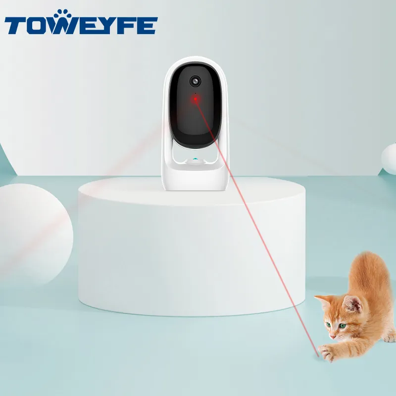 Toweyfe Hot Sale 1080P HD White Automatic Rotating Record Laser Smart Pet Cat Interactive Toys With Camera