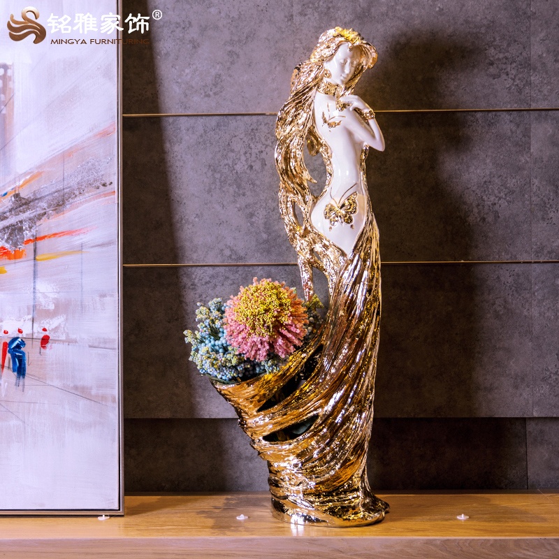 Large human body vase sculpture floor decorative flower resin vase