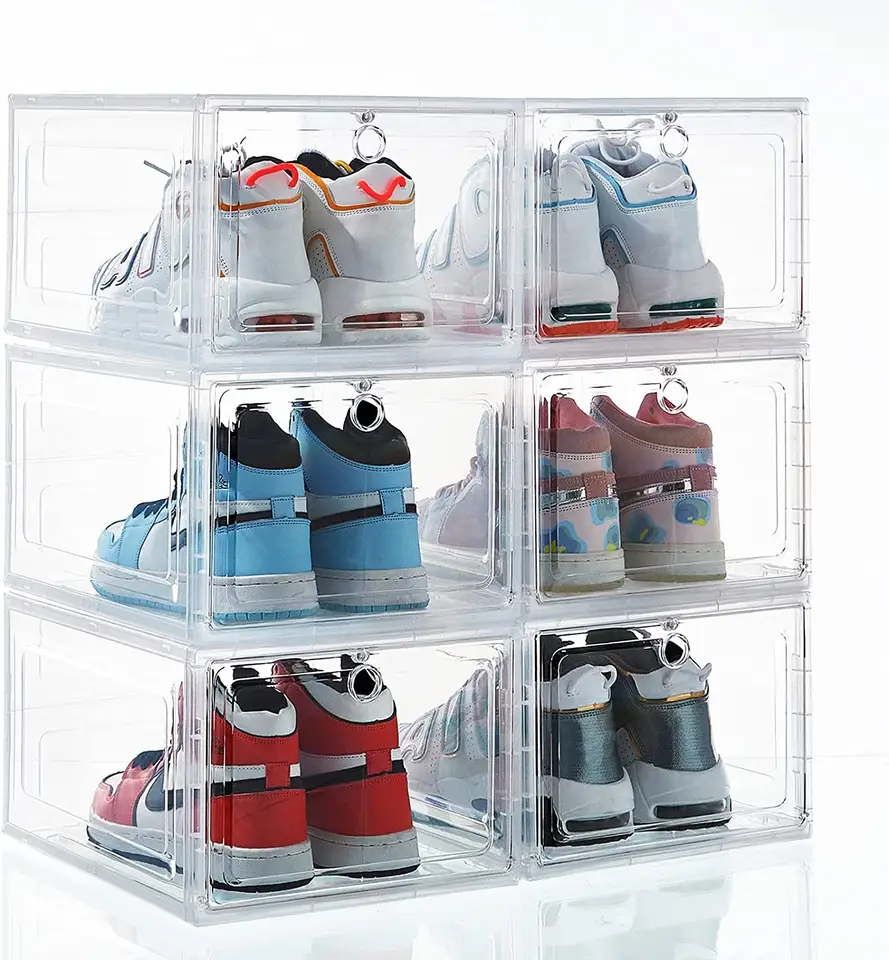 2023 Hot Sell Plexiglass Clear Shoe Box Drop Front sneaker Box Transparent Acrylic Shoe Storage Stackable Organizer