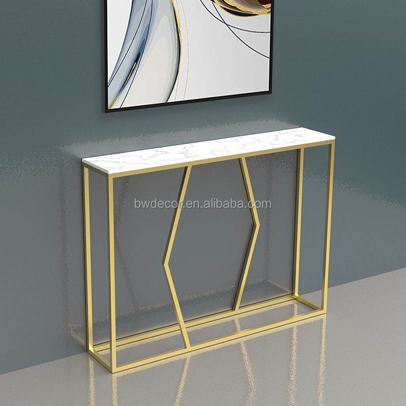 Living Room Furniture Nordic Modern Metal Marble Top Gold Luxury Console Table for Hotel