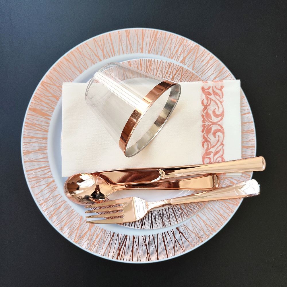 Dinnerware sets plates with cutlery Heavy Duty utensils plastic disposable tableware for party wedding hotel