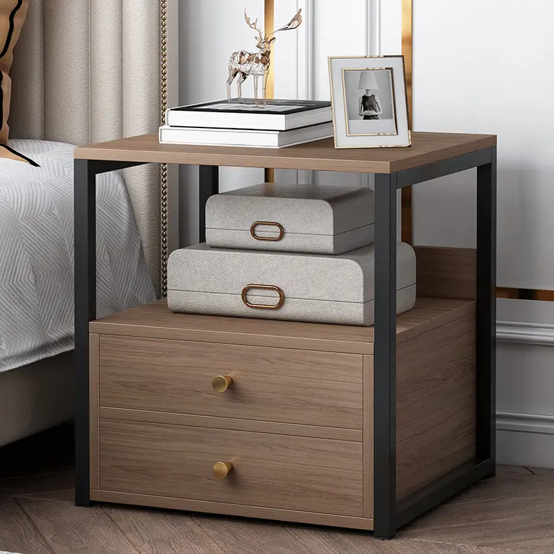 Modern Furniture Bedroom Wood Metal Frame Bedside Table Nightstand Night Stand With Drawers