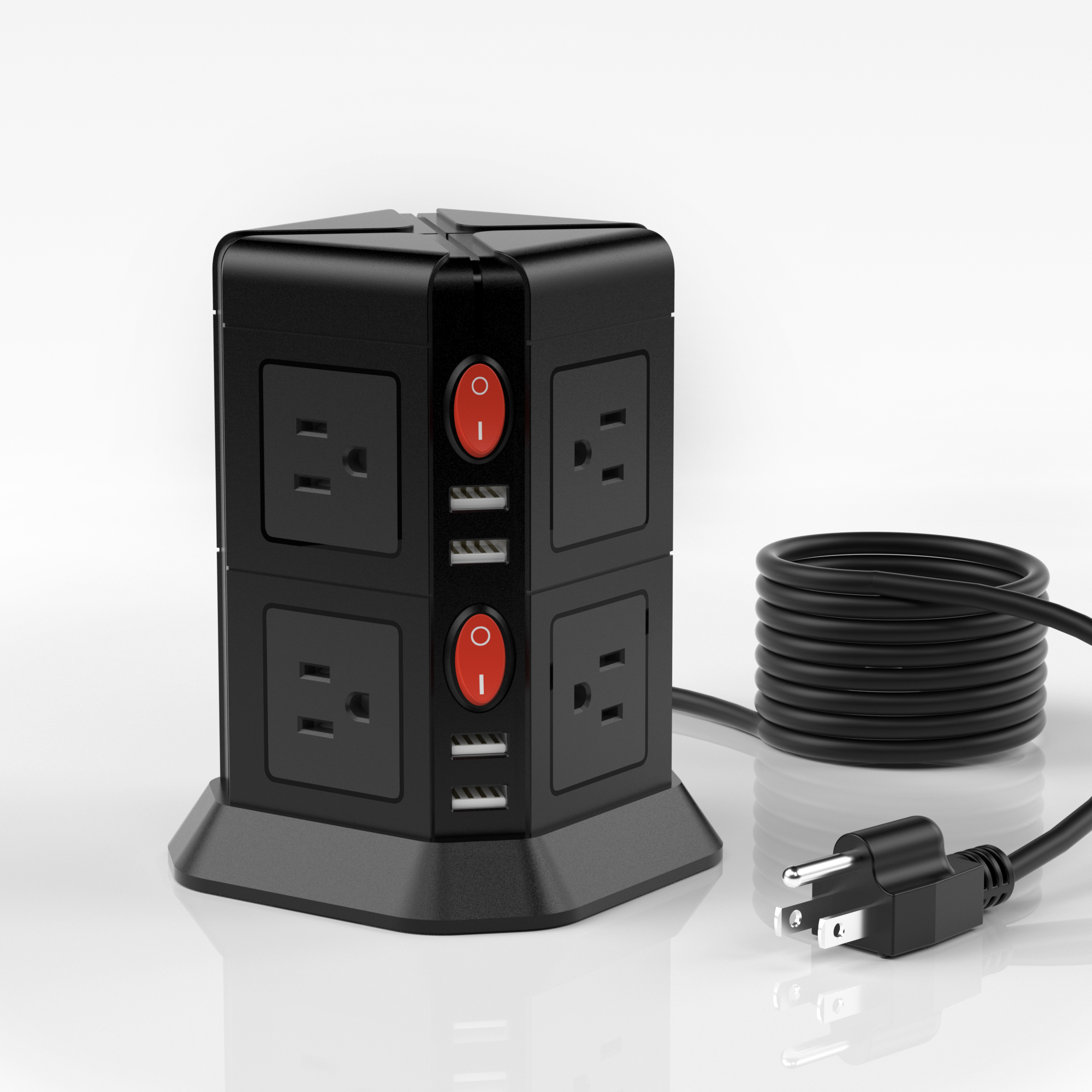 Desktop US Power Strip Tower 8 AC Outlets Extension Lead Socket Surge Protector Power Strip Tower USA With USB