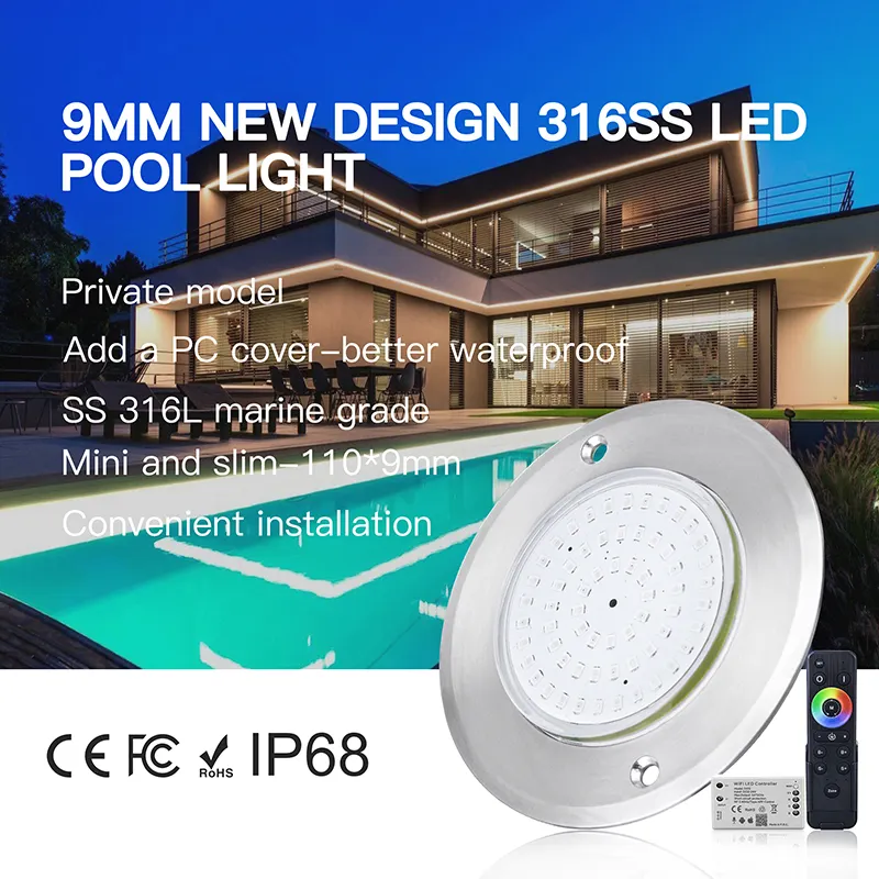 HUAXIA Ultra thin 110x9mm 6W IP68 Underwater Led Swimming Pool Light Surface mounted pool lamp Shenzhen Factory