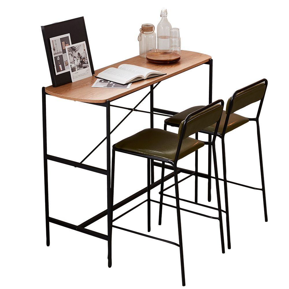 Factory Price Classic Black Simple Furniture Custom Cafe Bistro Strip Metal Solid Wood High Counter Bar Table Set