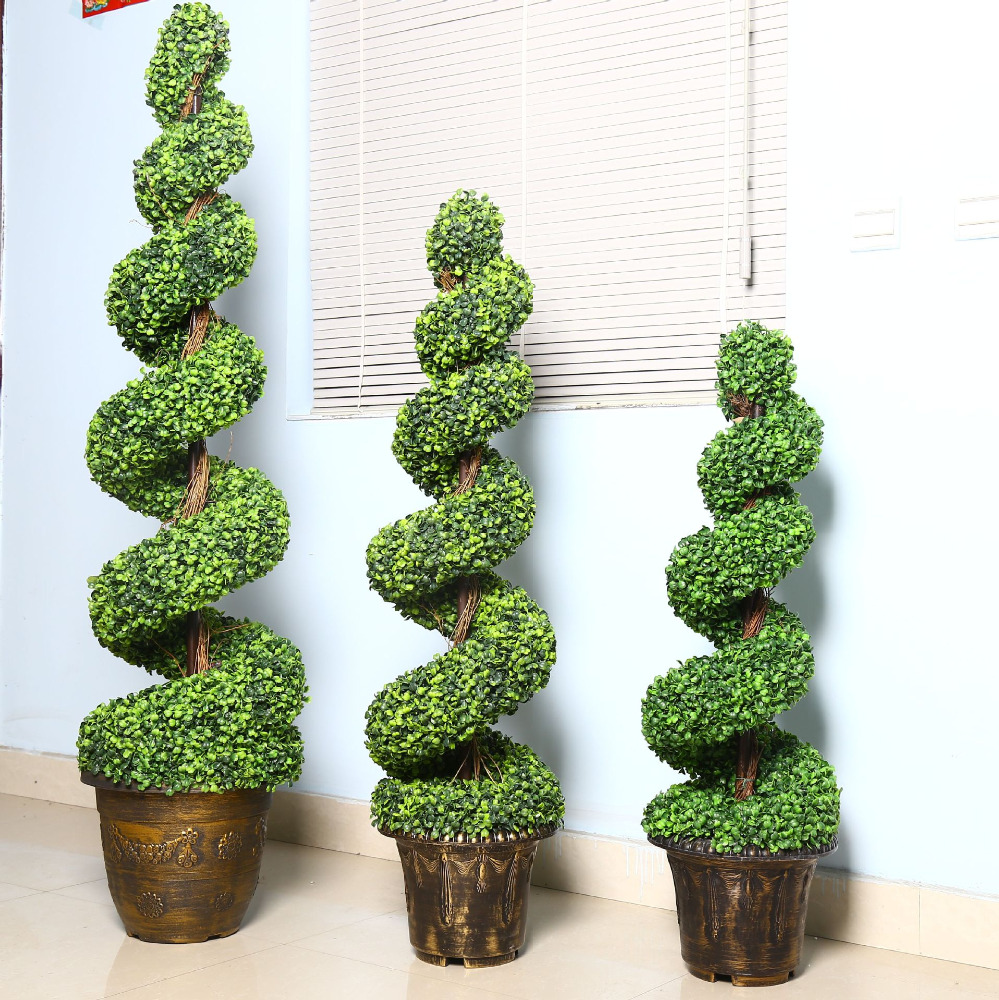 4 фута искусственные растения в горшке пластиковое дерево boxwood кедровые деревья топики Рождественская спиральная елка для улицы