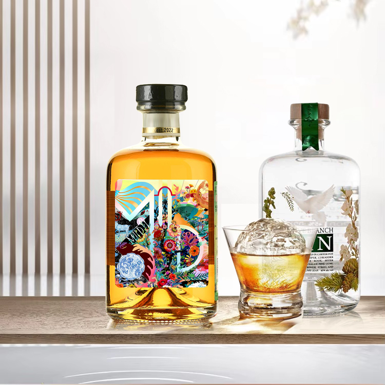 Customized Luxury 500ml 750ml Clear Glass Bottle High Quality Empty Wine Vodka Rum Brandy Whisky for Alcohol Juice Tequila