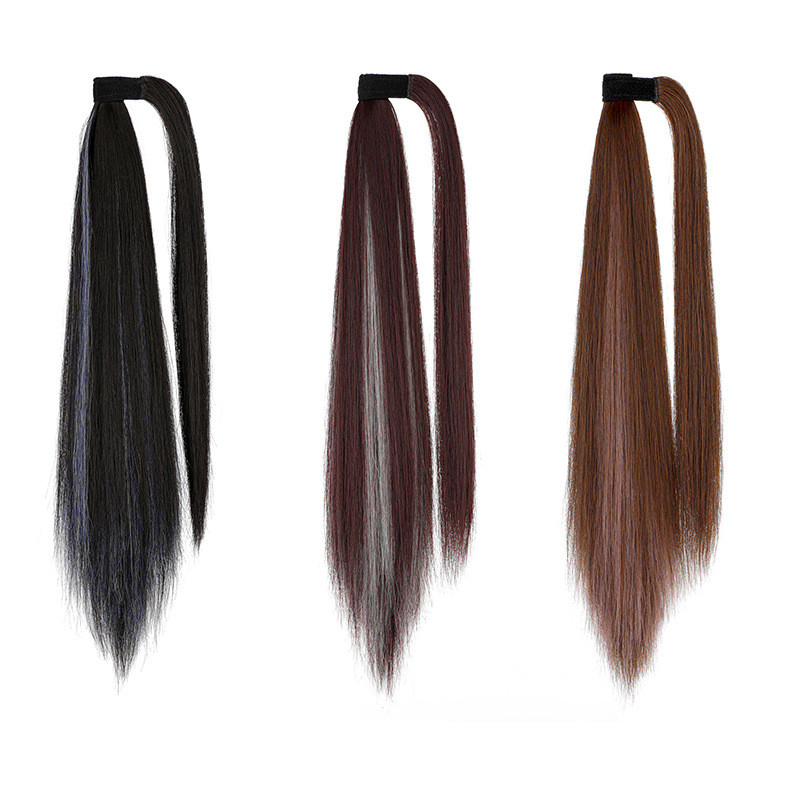 Hot sale fashion female color ponytail long straight hair wig ponytail gradient color straight hair ponytail