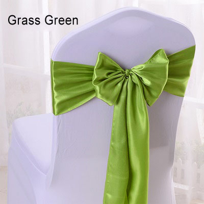 Grass Green Satin Chair Sashes Satin Bow Tie Ribbon Band Hotel Banquet Wedding Party Decoration Chair Sashes