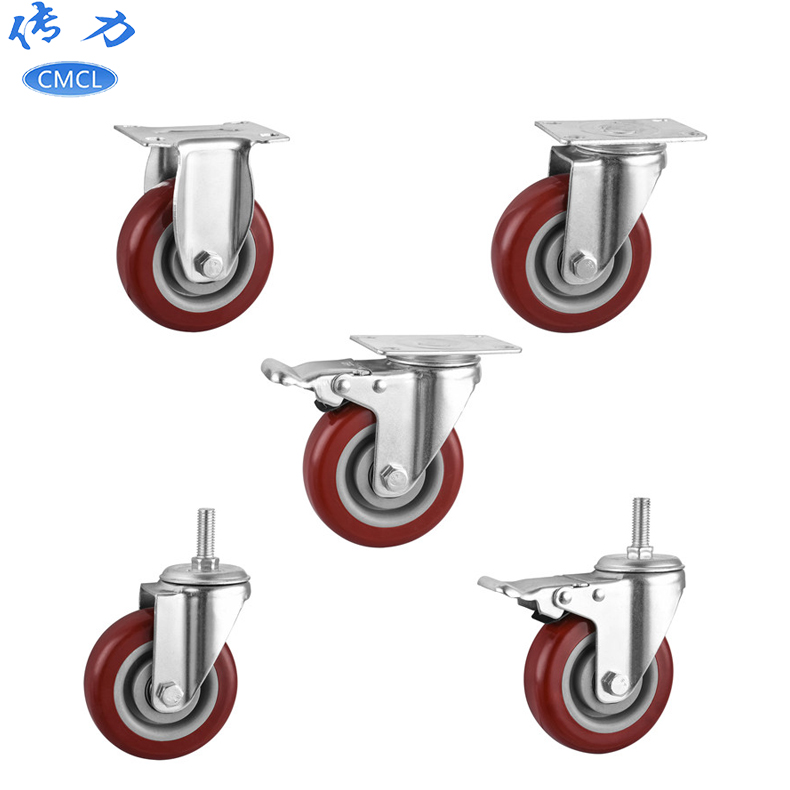 4 inch medium claret red double shaft PVC furniture caster wheels multi types small caster wheels