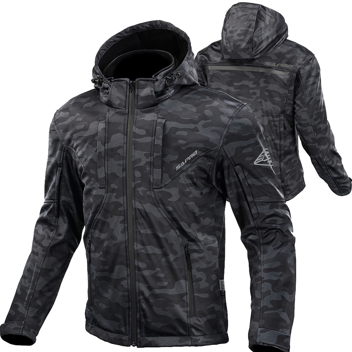Мотоциклетная куртка Sapro Tempest Softshell, изготовленная из высококачественного материала софтшелл со съемными сертифицированными CE домами
