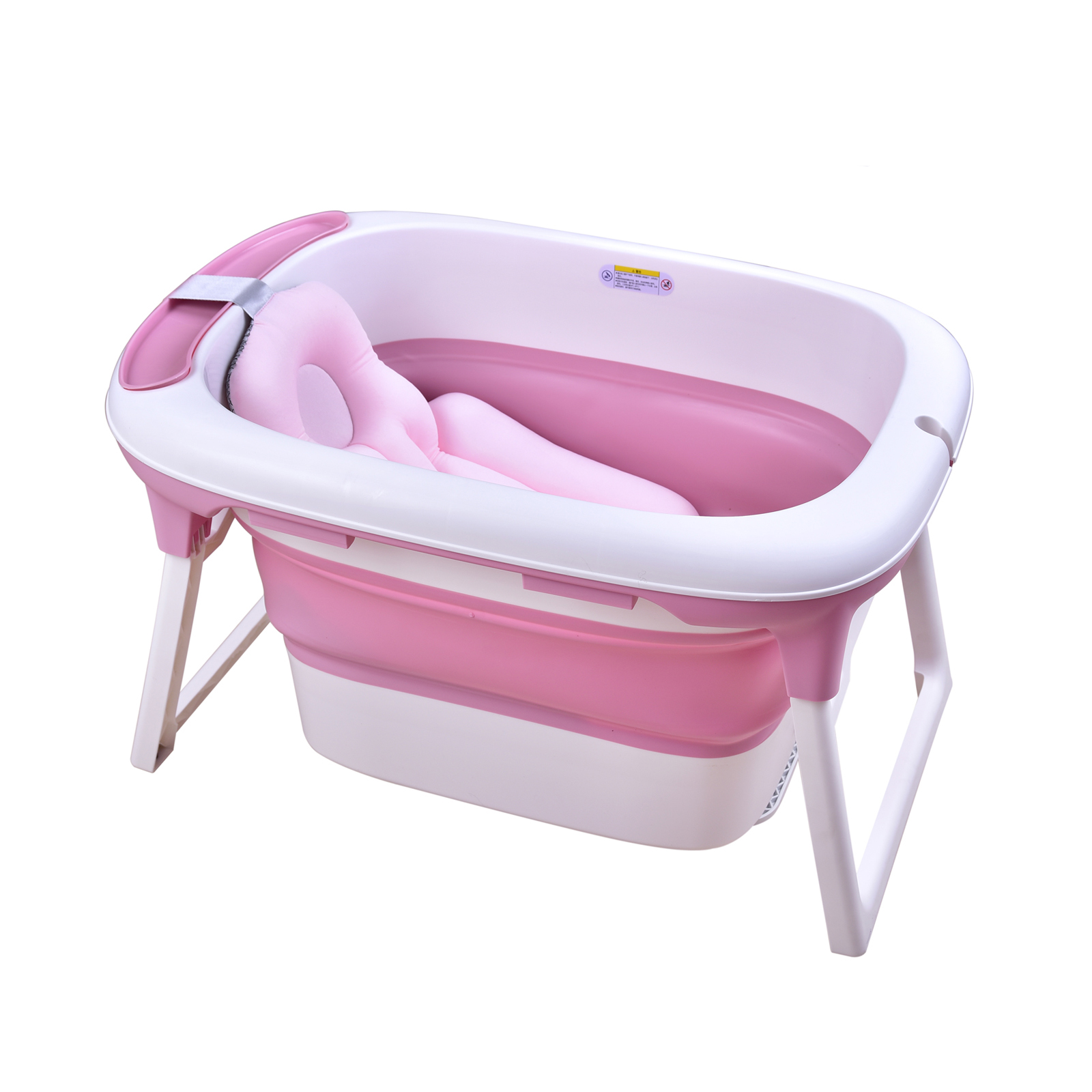 LIKU Foldable Freestanding Bathtubs, Portable Tub Household Bath Basin with Cushion for Children Baby Bathtub
