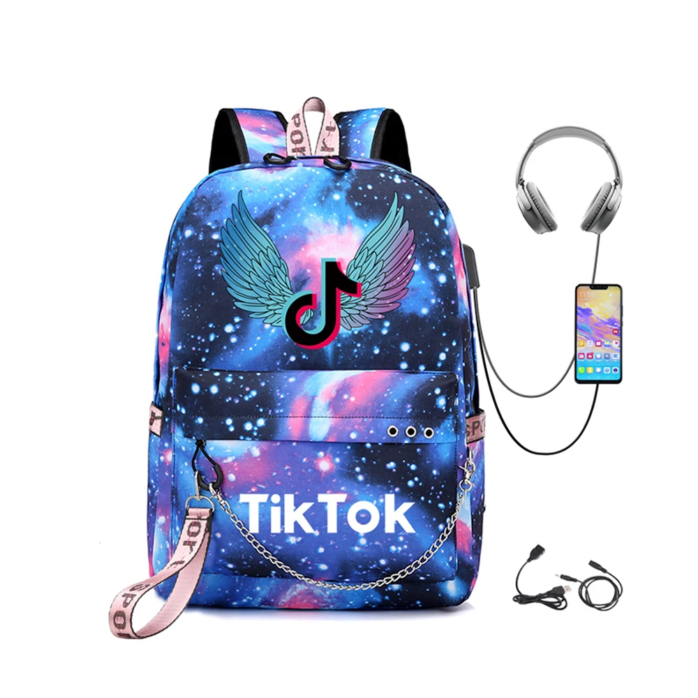 hot sale tiktok school back pack bag kids children tik tok backpack with USB charging headphone port