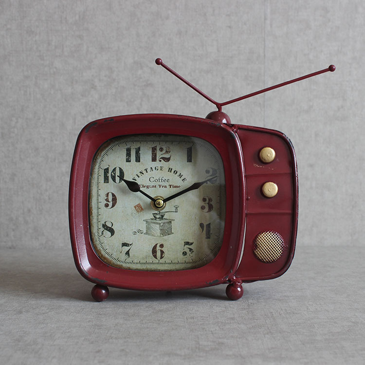 Vintage TV Shape Table Clock Custom Alarm Iron Clock Table With Logo